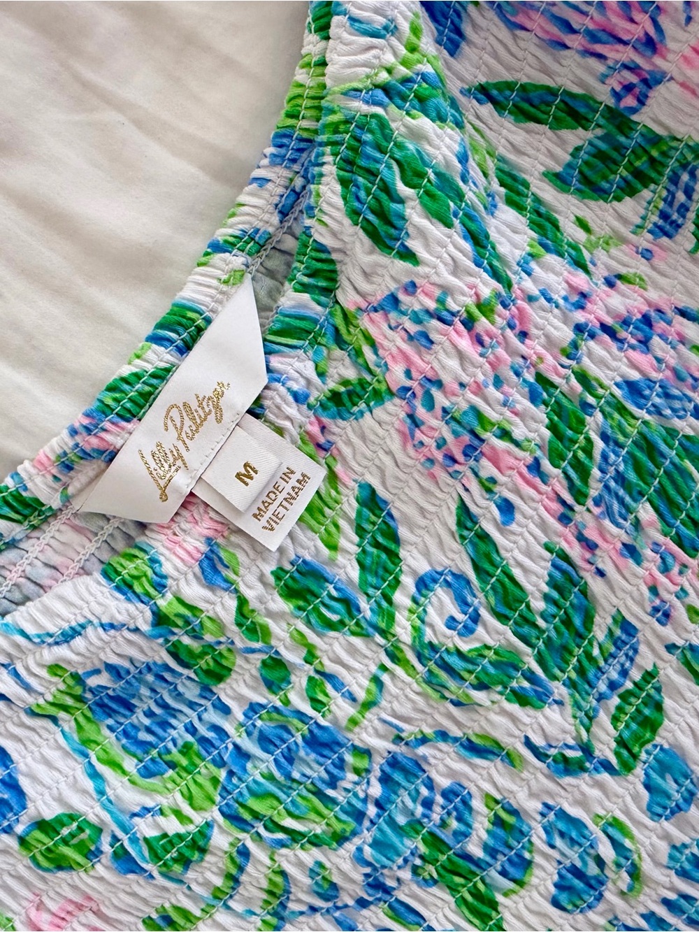 Lilly Pulitzer White Floral Smocked Sundress with Blue, Pink & Green Print - Picture 3 of 3
